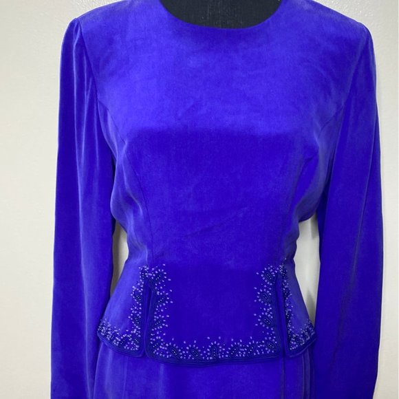MAGGY LONDON PURPLE 100% SILK DRESS W/ BEADING SZ 4 - Picture 2 of 6